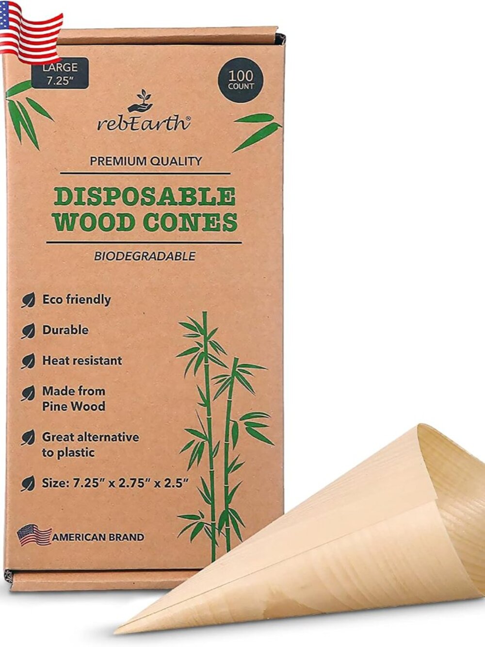 Charcuterie Cones 100 Pack - 5 Inch Disposable Wood Food Cones